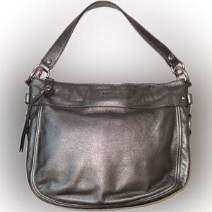 Vintage Coach Zoe Hobo Handbag Y2K Metallic Gray Leather Shoulder Bag